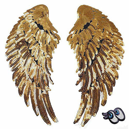 Picture of LOVEINUSA Sequin Wings Set,1 Pair of Wings Sequins Patches Gold Angel Wings Wing Applique Iron On Wings Chanel Patches for Clothes Jackets Jeans Dress Hat DIY Accessory