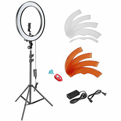 Picture of Neewer 18-inch SMD LED Ring Light Dimmable Lighting Kit with 78.7-inch Light Stand, Filter and Hot Shoe Adapter for Photo Studio LED Lighting Portrait YouTube TikTok Video Shooting (No Carrying Bag)