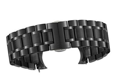 Picture of 21mm Men's High-end Black Solid Stainless Steel Watch Bands Replacements with Both Curved and Straight Ends
