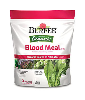 Picture of Burpee Organic Blood Meal Fertilizer | Add to Potting Soil | Excellent Natural Source of Nitrogen | for Tomatoes, Spinach, Broccoli, Leafy Greens | 3 lb, 1-Pack