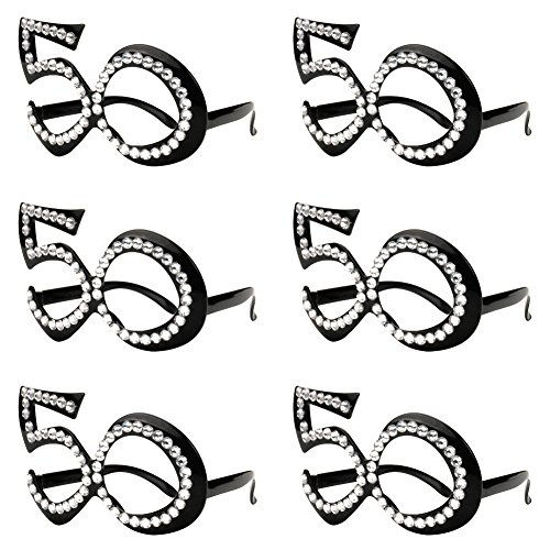 Picture of 50th Birthday Glasses - Number Crystal Frame, Party Favors, Wedding, Funny Costume Sunglasses, Novelty Eyewear Celebration Decoration for Kids and Adults 6 Pack (50)