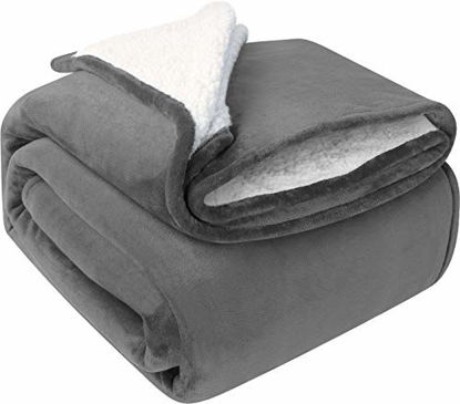 Picture of Utopia Bedding Sherpa Bed Blanket Queen Size Grey 480GSM Plush Blanket Fleece Reversible Blanket for Bed and Couch