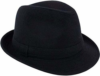 Picture of ALL IN ONE CART Mens Classic Manhattan Structured Gangster Trilby Fedora Hat Short Brim Panama Hat,Black,One Size