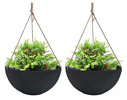 Picture of Large Hanging Planters for Outdoor Indoor Plants, Black Hanging Flower Pots with Drain Holes (13.2 Inch, Set of 2)