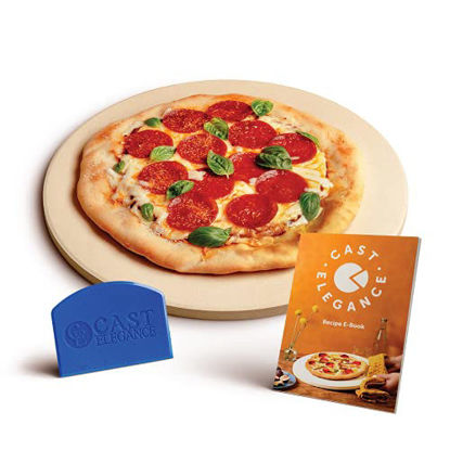 Picture of Cast Elegance Theramite Durable Pizza and Baking Stone for Oven and Grill, Includes Recipe E-Book & Cleaning Scraper, 14 inch Round, 5/8th inch Thick, Circular Design