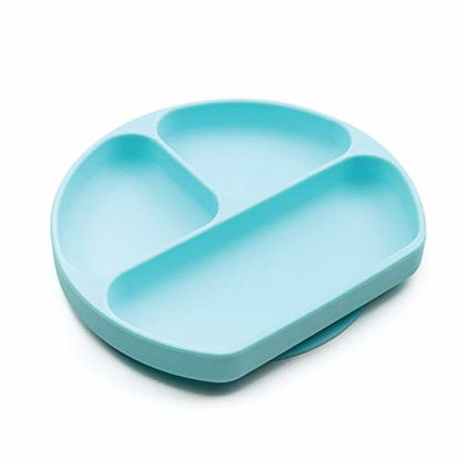 Picture of Bumkins Silicone Grip Dish, Suction Plate, Divided Plate, Baby Toddler Plate, BPA Free, Microwave Dishwasher Safe - Blue