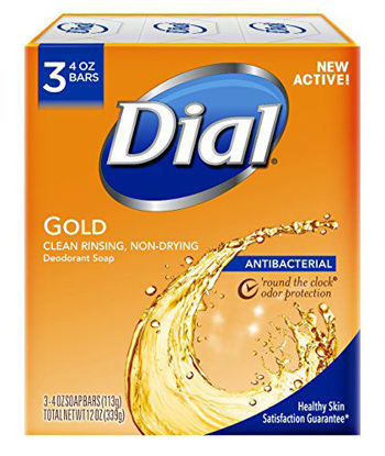 Picture of Dial Antibacterial Deodorant Bar Soap, 4oz Each, Pack of 3 Gold Bars
