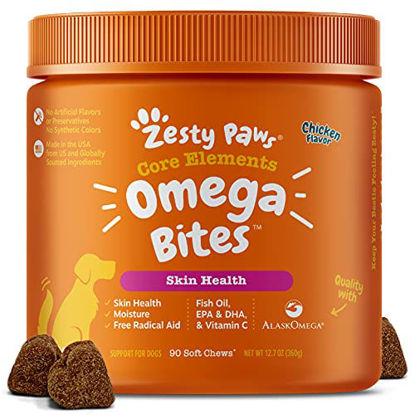 Picture of Zesty Paws Omega 3 Alaskan Fish Oil Chew Treats for Dogs - with AlaskOmega for EPA & DHA Fatty Acids - Itch Free Skin - Hip & Joint Support + Skin & Coat Chicken Flavor (90 Soft Chews)