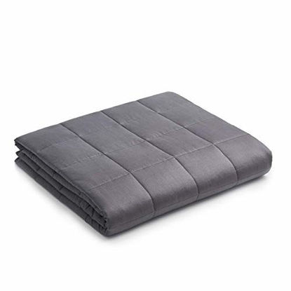 Picture of YnM Weighted Blanket - Heavy 100% Oeko-Tex Certified Cotton Material with Premium Glass Beads (Dark Grey, 48''x72'' 15lbs), Suit for One Person(~140lb) Use on Twin/Full Bed 