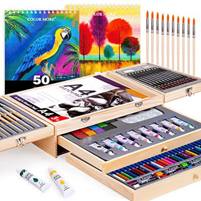 Picture of Professional Art Set 85 Piece with Drawing Pads, Deluxe Art Kit in Portable Wooden Case-Painting & Drawing Set,Art Supplies for Teens and Adults/Perfect GiftPainting Supplies (White)