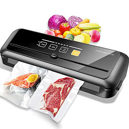 Picture of MegaWise Vacuum Sealer Machine | 80kPa Suction Power| Bags and Cutter Included | Compact One-Touch Automatic Food Saver with External Vacuum System | Dry Moist Fresh Modes for All Saving needs