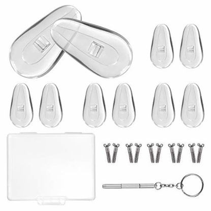 Picture of YR 15mm Soft Silicone Air Chamber Eyeglass Nose Pads, Eyeglass Repair Kit, Glasses Screws And Micro Screwdriver, 5 Pairs Of Screw-in 15mm Air Bag Glasses Nose Pad Set