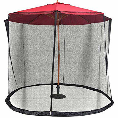 Picture of Patio Umbrella Mosquito Nets,Polyester Mesh Net Screen,Universal Canopy Umbrella Net with Zipper Door and Adjustable Rope,Fits 8-10FT Outdoor Umbrellas and Patio Tables. (Black)