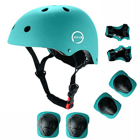 ,Bicycle Helmet Scooter Roller Skate Rollerblading Age 2-14 JIFAR Skateboard Bike Helmet CPSC Certified with Knee Pads Elbow Pads Wrist Guards,Adjustable Helmet for Toddler Kids&Youth 