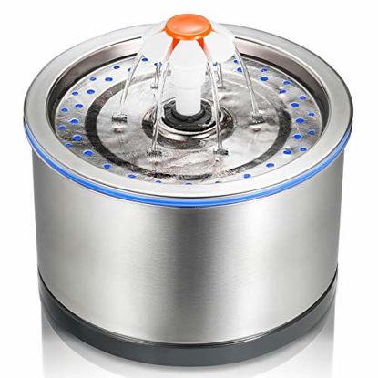 Picture of iPettie Cat Water Fountain Stainless Steel, 84oz/2.5L, 4-Stage Filtration, Ultra Quiet Metal Cat Water Fountain with LED Light & Filter for Pet, Kitty & Dog