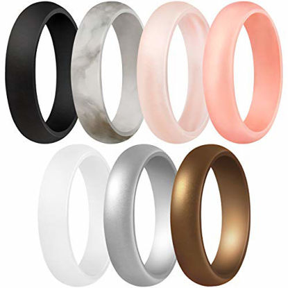 Picture of ThunderFit Womens Silicone Wedding Ring - Rubber Wedding Band - 5.5mm Wide, 2mm Thick (Women Bronze, White, Rose Gold, Silver, Light Pink, Marble, Black - Size 9.5-10 (19.8mm))