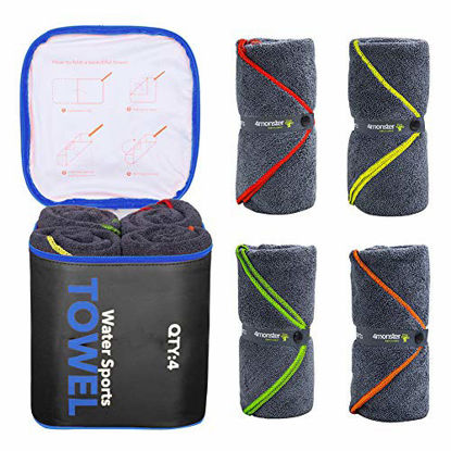 Picture of 4Monster 4 Pack Microfiber Bath Towel Camping Towel Swimming Towel Sports Towel with Accessory Bag, Quick Dry & Super Absorbent for Travel Gym, Suitable for Adults Kids Family, 24 X 48 Inch