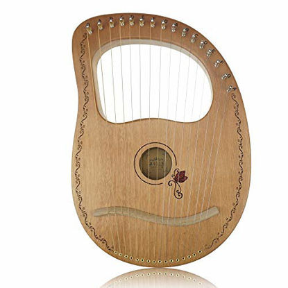 Picture of Flying MelodyOW16-String Wooden Lyre Harp,Mahogany Wood String Instrument with Carry Bag,Tuning Wrench,Cleaning Cloth and backup 16 Strings