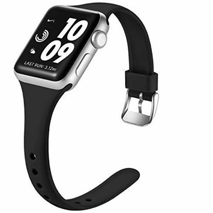 Picture of Laffav Slim Band Compatible with Apple Watch 41mm 40mm 38mm iWatch SE & Series 7 Series 6 & Series 5 4 3 2 1 for Women Men, Black, S/M