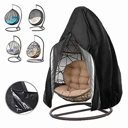 Picture of Oslimea Patio Hanging Egg Chair Cover, Durable Lightweight Waterproof Egg Swing Chair Cover with Zipper Fits Most Outdoor Single Swing Egg Chair Dust Protector (75" x 45", Black)