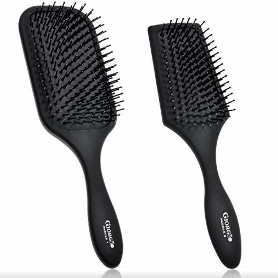 Picture of Giorgio Detangling Paddle Brush and Cushion Hair Brush - Set of Black Air-Cushion Paddle Brush with Ball Tip Bristles - Women and Mens Hair Brush, Wet or Dry, Long, Thick, or Curly Hair