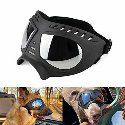 Picture of NAMSAN Dog Goggles Large Breed Dog UV Sunglasses Windproof Snowproof Dog Glasses for Long Snout Dogs, Soft Frame, Flexible Adjustable Straps, Black