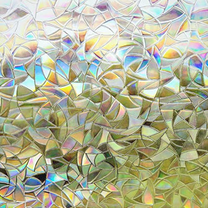 Picture of Finnez Window Film Rainbow Privacy Film 3D No Glue Glass Sticker for Glass Door Home and Office Heat Control Anti UV 17.5 x 78.7 inches