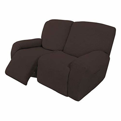 Picture of Easy-Going 6 Pieces Recliner Loveseat Stretch Sofa Slipcover Sofa Cover Furniture Protector Couch Soft with Elastic Bottom Kids, Spandex Jacquard Fabric Small Checks Chocolate