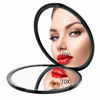 Picture of Gospire Pocket Makeup Mirror for Travel, 1X/10X Double Sided Magnifying Compact Handbag Cosmetic Mirror, 4 Inch Ultra-Thin Handheld Round Foldable Portable Mirror for Women (Black)