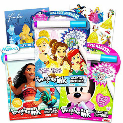 Picture of Disney Princess Magic Ink Coloring Book Set -- Bundle of 3 Imagine Ink Books for Girls Kids Toddlers Featuring Disney Princess, Moana, and Minnie Mouse with Invisible Ink Pens and Stickers