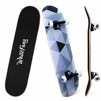 Picture of WhiteFang Skateboards for Beginners, Complete Skateboard 31 x 7.88, 7 Layer Canadian Maple Double Kick Concave Standard and Tricks Skateboards for Kids and Beginners (Diamond)