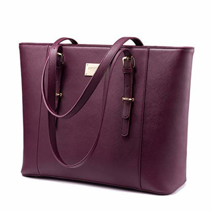 Picture of Laptop Bag for Women, Large Computer Bags for Women, Laptop Purse Fit Up to 15.6 Inch, Laptop Briefcase for Women with Padded Compartment, Professional Laptop Tote Work Bags, Deep Plum