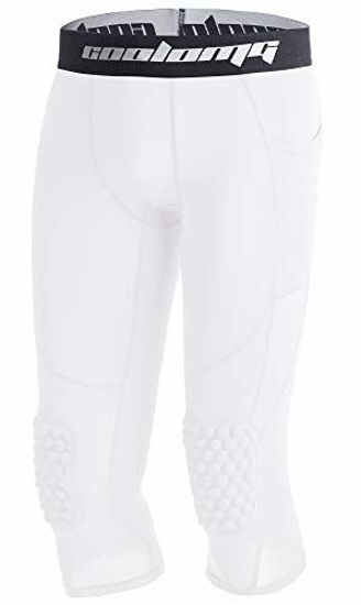 GetUSCart- COOLOMG Basketball Pants with Knee Pads Kids 3/4 Compression  Tights White L