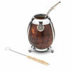 Picture of BALIBETOV [New] Handmade Yerba Mate Gourd Set - German Silver Trim and Base - [Mate Cup] with Bombilla [Yerba Mate Straw] (Dark Brown)