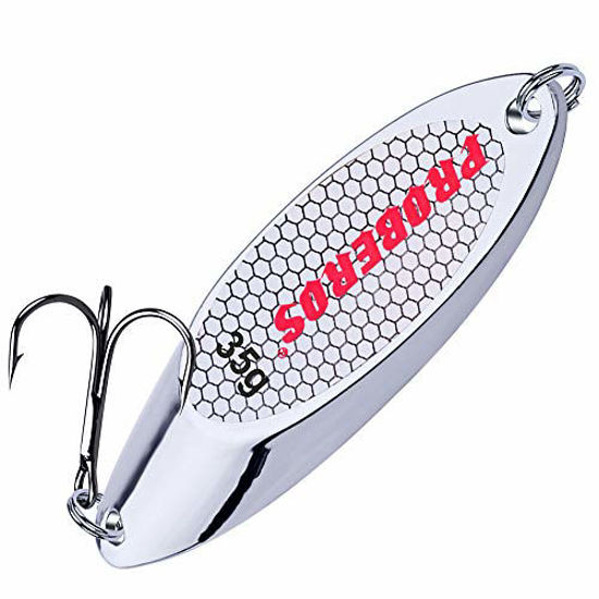 GetUSCart- PROBEROS Fishing Spoons Lures Bass Baits Jigging Bait Tackle  with Treble Hooks Hard Metal Spoon Fishing Lure Weight Pick 10 Pcs/Pack  0.75oz Silver