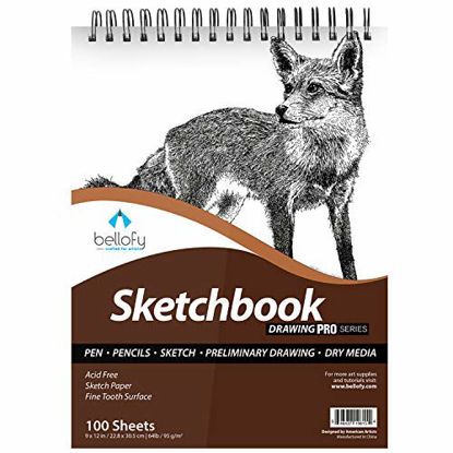 Picture of Bellofy Drawing Paper for Kids & Artists - Sketching Book 9x12 In | 64 IB 95 GSM | Top Spiral Sketchpad for Drawing | Sketch Notebook for Dry Media | Charcoal Colored Pencil Paper | Art Paper for Kids