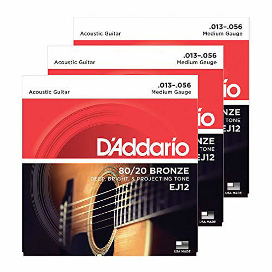 Picture of D'Addario EJ12-3D 80/12 Bronze Acoustic Guitar Strings, 0.13-0.56, 3 Sets, Medium