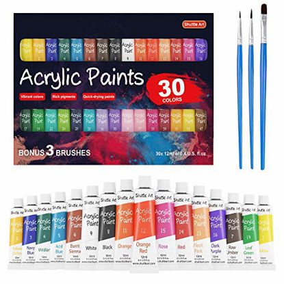 Picture of Acrylic Paint Set, Shuttle Art 30 x12ml Tubes Artist Quality Non Toxic Rich Pigments Colors Great for Kids Adults Professional Painting on Canvas Wood Clay Fabric Ceramic Crafts