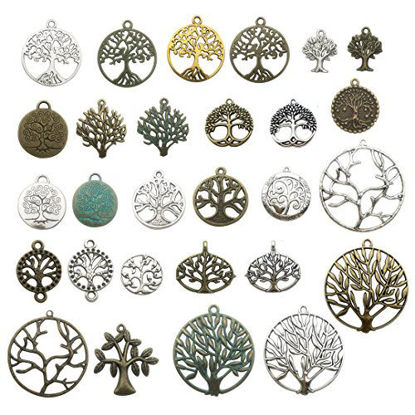 Picture of 100g Craft Supplies Mixed Tree Of Life Pendants Beads Charms Pendants for Crafting, Jewelry Findings Making Accessory For DIY Necklace Bracelet (M075)