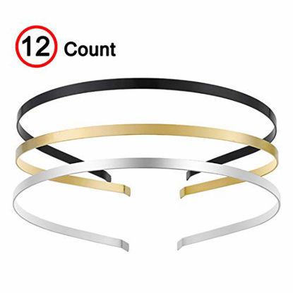 Picture of Womens Metal Headbands with 3 Colors Black Gold Silver Plated Hairband Head Bands Pack of 12