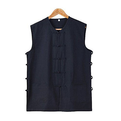 Picture of ZooBoo Chinese Kung Fu Waistcoat Wing Chun Sleeveless Vest Martial Arts Tai Chi Shirt Lay Lohan Arhat Undershirt Buddhist Monks Uniform (XL, Black)