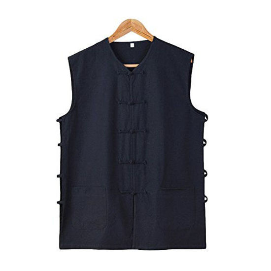 Picture of ZooBoo Chinese Kung Fu Waistcoat Wing Chun Sleeveless Vest Martial Arts Tai Chi Shirt Lay Lohan Arhat Undershirt Buddhist Monks Uniform (XL, Black)