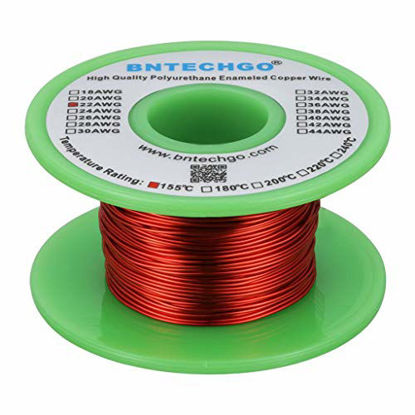 Picture of BNTECHGO 22 AWG Magnet Wire - Enameled Copper Wire - Enameled Magnet Winding Wire - 4 oz - 0.0256" Diameter 1 Spool Coil Red Temperature Rating 155 Widely Used for Transformers Inductors