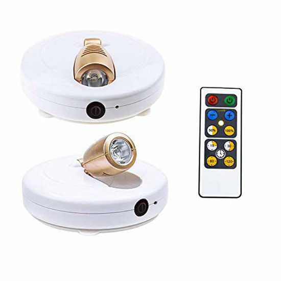 GetUSCart HONWELL LED Spotlight 2 Pack LED Accent Lights Wireless Puck Lights with Remote and AA Powered Under Cabinet Light Indoor Closet Light with Rotatable Lights Head Stick Uplight for Paintings