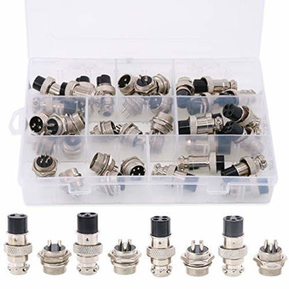 Picture of Hilitchi 40-Pieces 2 3 4 5 Pin 16mm Thread Male Female Panel Metal Aviation Wire Wire Connector Plug Assortment Kit (2 Pin / 3 Pin / 4 Pin / 5Pin)