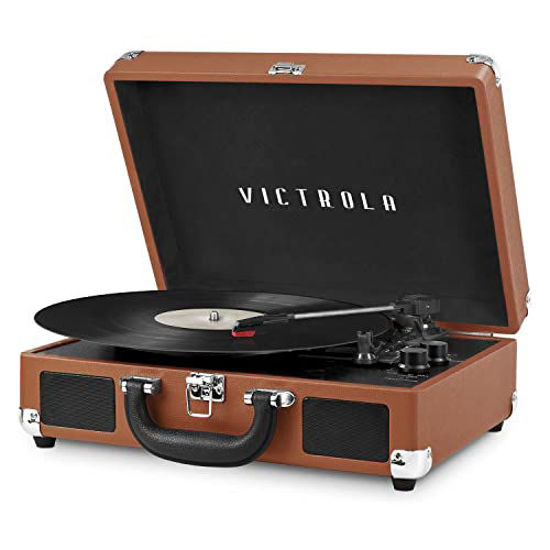 Picture of Victrola Vintage 3-Speed Bluetooth Portable Suitcase Record Player with Built-in Speakers | Upgraded Turntable Audio Sound| Includes Extra Stylus | Cognac (VSC-550BT-CG)