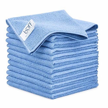 Picture of 12" x 12" Buff Pro Multi-Surface Microfiber Cleaning Cloths | Blue - 12 Pack | Premium Microfiber Towels for Cleaning Glass, Kitchens, Bathrooms, Automotive, Supplies & Products