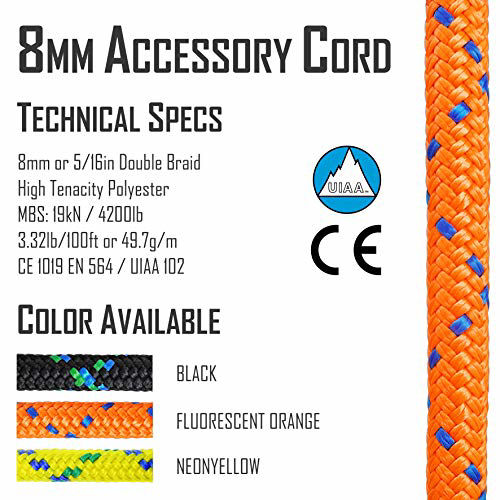 GetUSCart- GM CLIMBING 20ft 8mm Double Braid Accessory Cord Rope ...