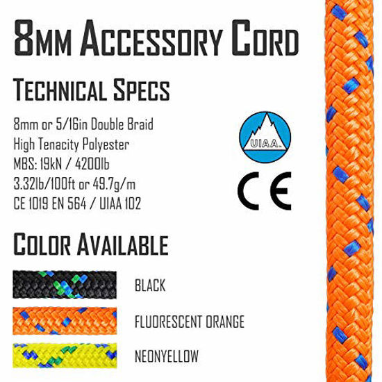 GetUSCart- GM CLIMBING 20ft 8mm Double Braid Accessory Cord Rope ...