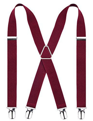 Picture of Men's X-Back Clip Suspenders Adjustable Elastic Shoulder Strap, Maroon